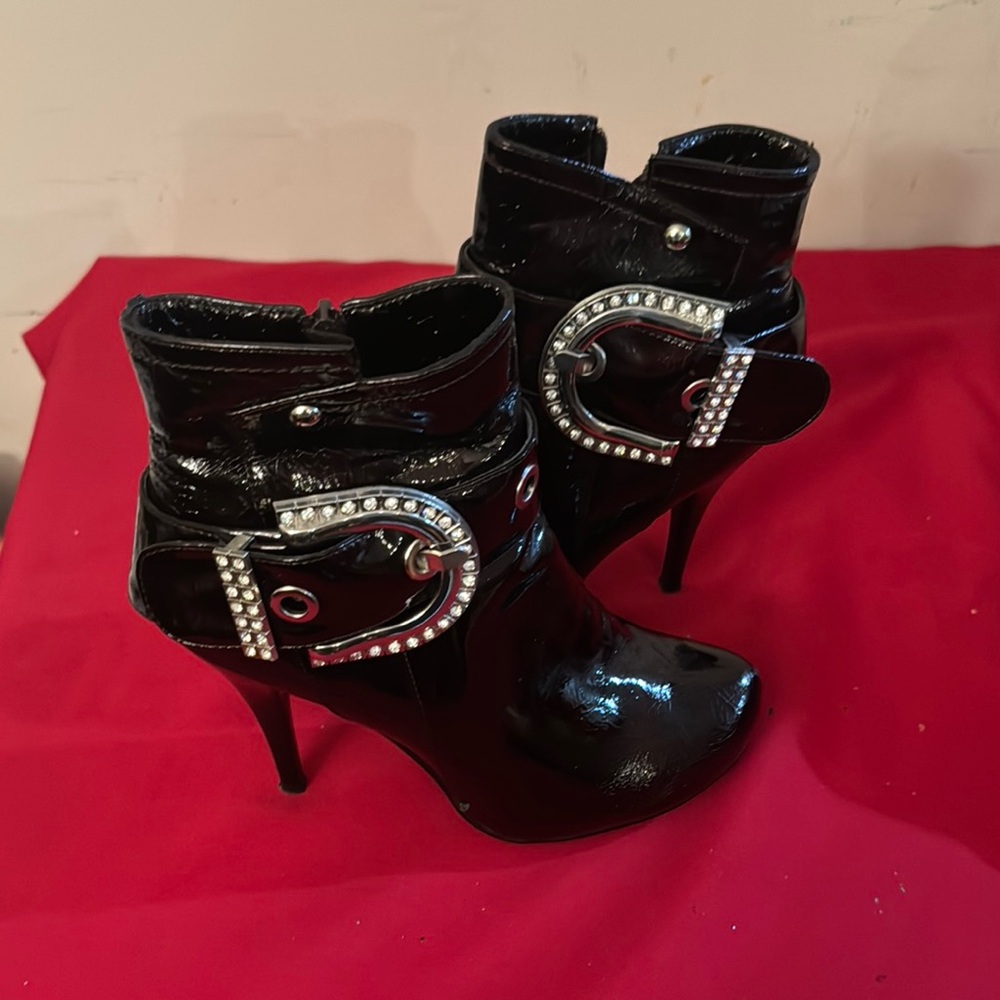 Black Heeled Boots with Ankle Straps